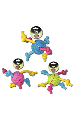Brinquedo para cão Nayeco Rubber Tennis Ball with Tricolor Rope