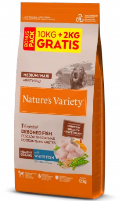 Natures Variety Healthy Grains Medium Maxi Adult Peixe Branco - Bónus