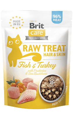 Biscoitos para Gato Brit Care Raw Treat Cat Hair & Skin | Fish & Turkey