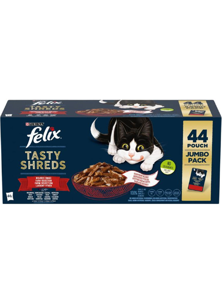 Felix Tasty Shreds Farm Selection in Gravy Jumbo Pack 44 – imagem principal