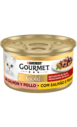 Gourmet Gold Pedacinhos em molho com Salmão & Frango