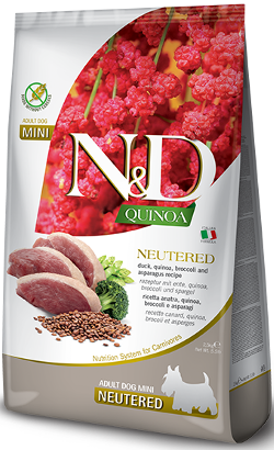 N&D Quinoa Neutered Duck, Broccoli & Asparg Adult Mini