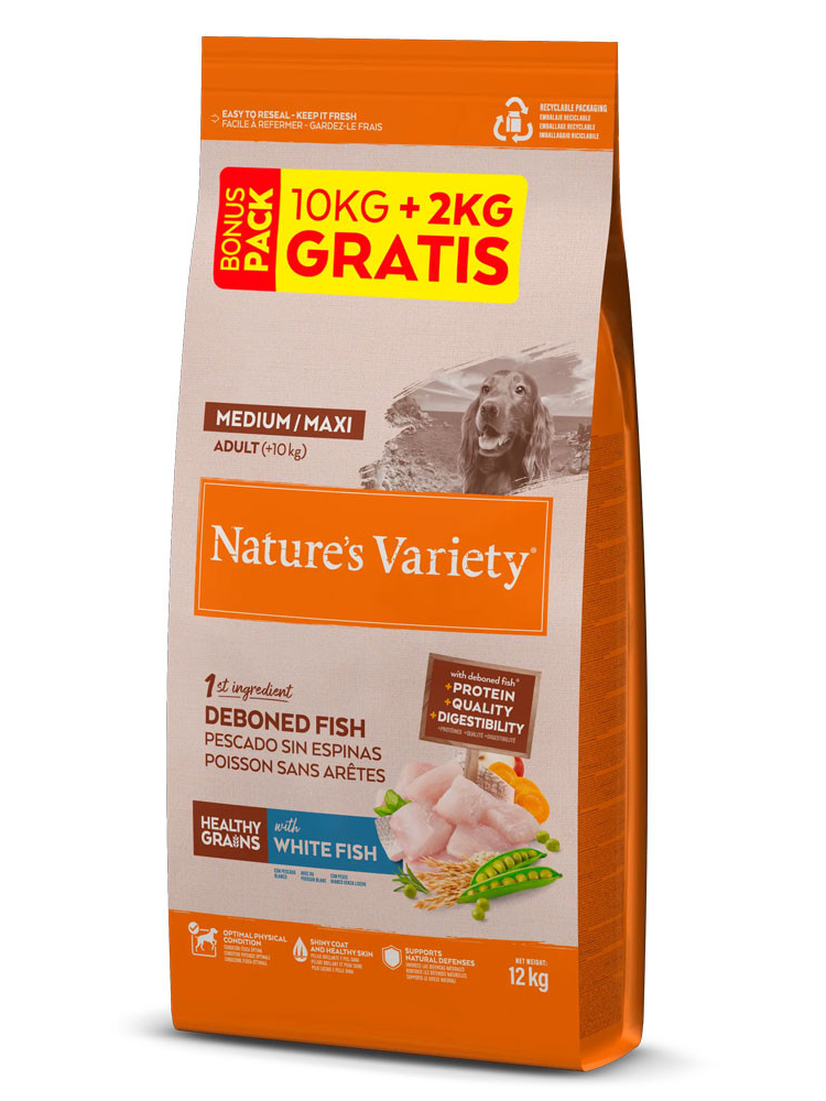Natures Variety Healthy Grains Medium Maxi Adult Peixe Branco - Bónus