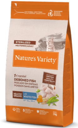 Natures Variety Sterilized Adult Cat Healthy Grains Peixe Branco